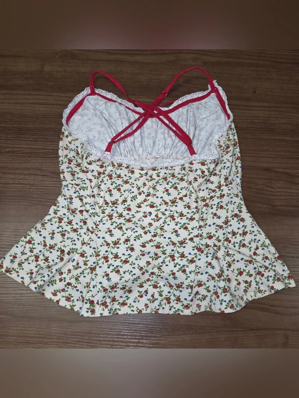 Free People Sammi Floral Peplum Cami Tank Top with Red Bow Sz Medium